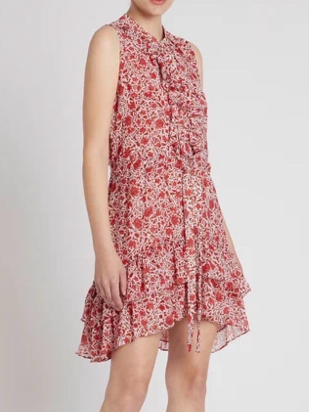 EUC SZ M MISA Eba Mini Tiered Red Floral Dress